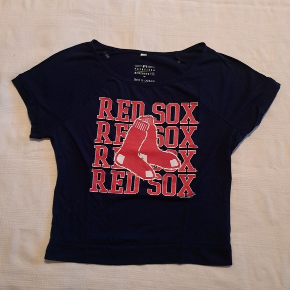 Boston Red Sox girls size 12 jewelled short sleeve shirt, EUC - Picture 1 of 5